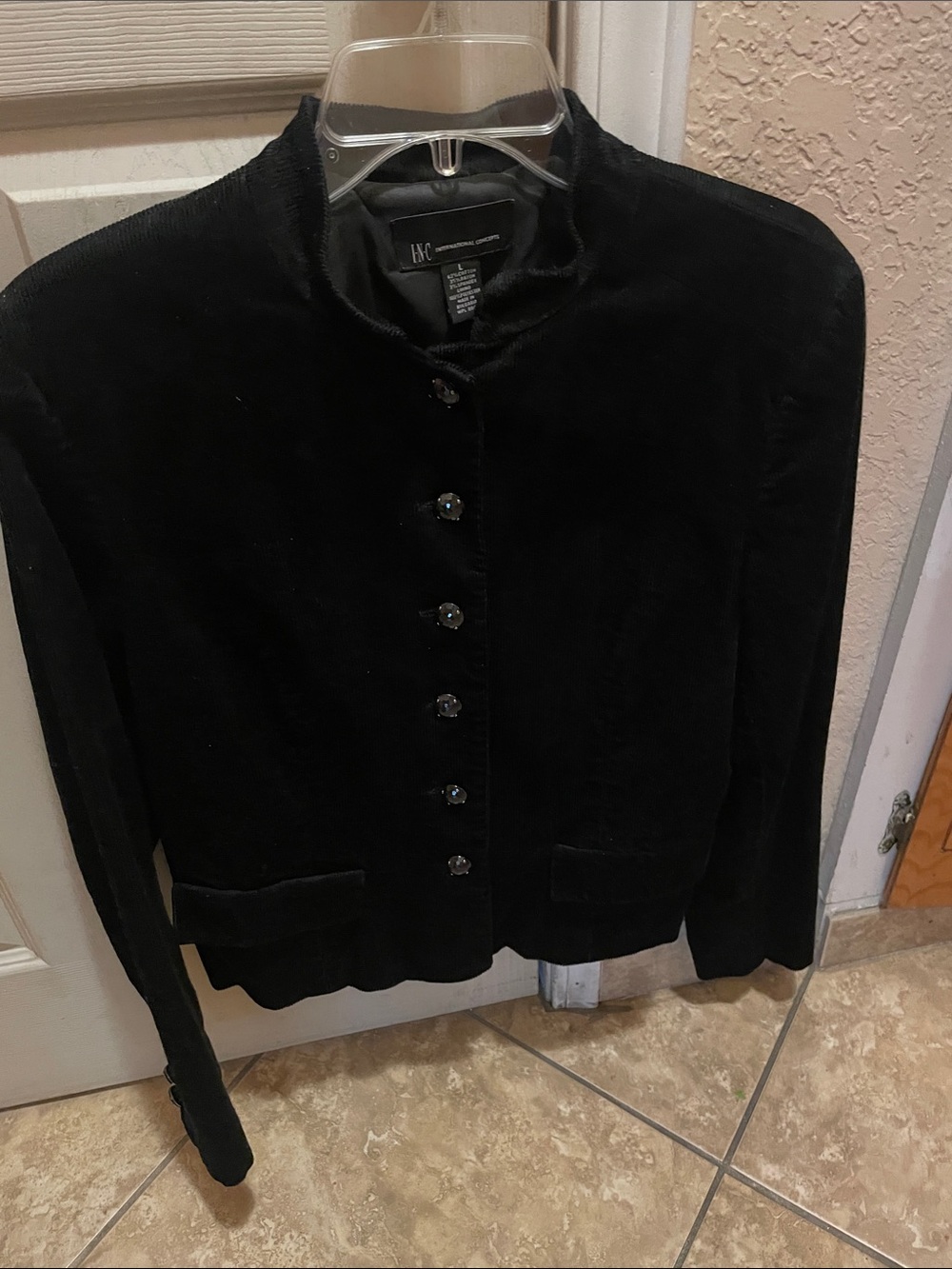 INC International Concepts Black Corduroy Button-Front Blazer